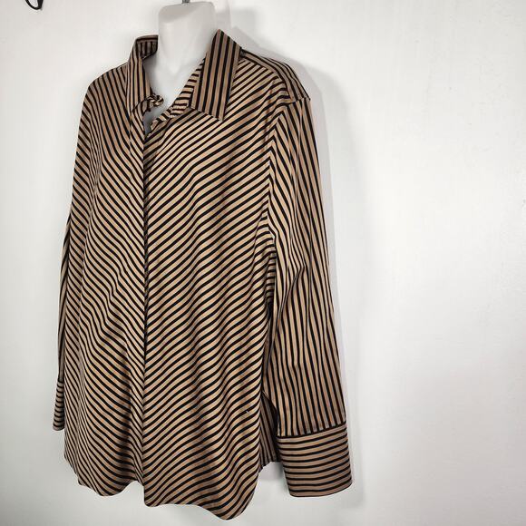 Chico's Women's No Iron Sateen Imperial Stripe Shirt 20/22 Black Neutral Button - Picture 4 of 11